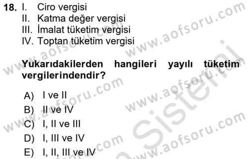 Vergi Teorisi Dersi 2022 - 2023 Yılı Yaz Okulu Sınav Soruları 18. Soru