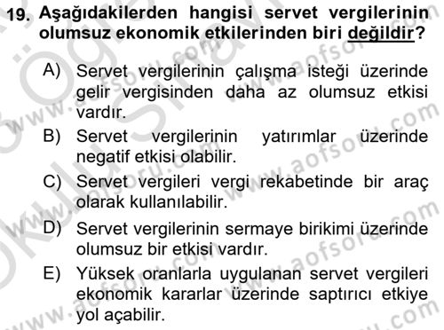 Vergi Teorisi Dersi 2022 - 2023 Yılı Yaz Okulu Sınav Soruları 19. Soru