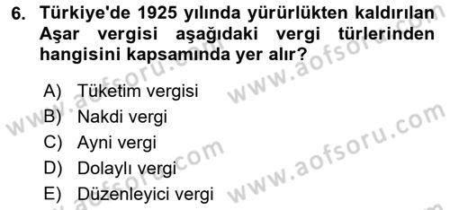 Vergi Teorisi Dersi 2022 - 2023 Yılı Yaz Okulu Sınav Soruları 6. Soru
