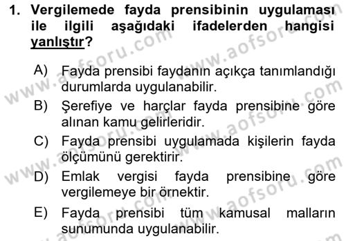 Vergi Teorisi Dersi 2023 - 2024 Yılı (Vize) Ara Sınav Soruları 1. Soru
