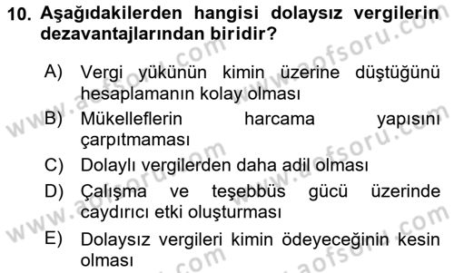 Vergi Teorisi Dersi 2023 - 2024 Yılı (Vize) Ara Sınav Soruları 10. Soru