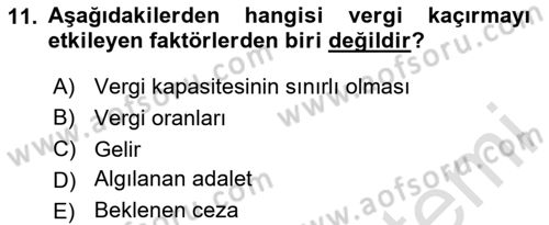 Vergi Teorisi Dersi 2023 - 2024 Yılı (Vize) Ara Sınav Soruları 11. Soru