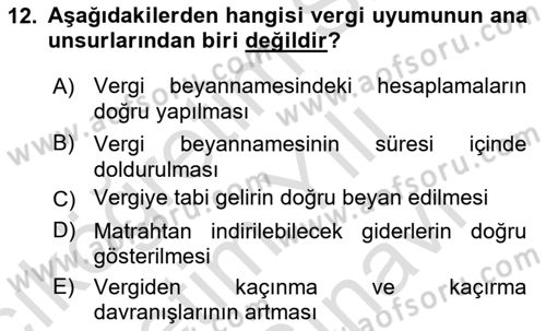 Vergi Teorisi Dersi 2023 - 2024 Yılı (Vize) Ara Sınav Soruları 12. Soru