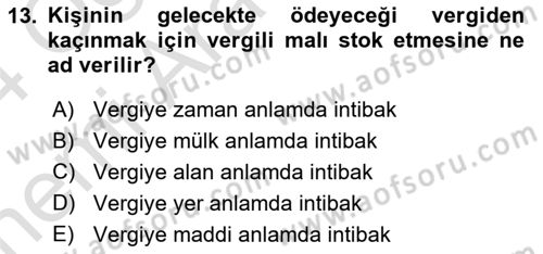 Vergi Teorisi Dersi 2023 - 2024 Yılı (Vize) Ara Sınav Soruları 13. Soru