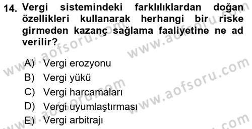 Vergi Teorisi Dersi 2023 - 2024 Yılı (Vize) Ara Sınav Soruları 14. Soru