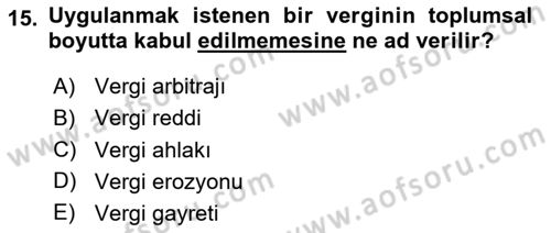 Vergi Teorisi Dersi 2023 - 2024 Yılı (Vize) Ara Sınav Soruları 15. Soru