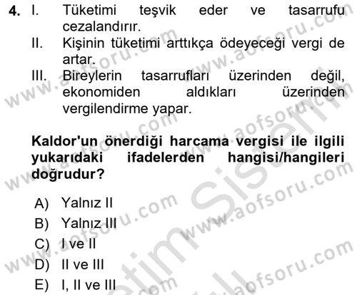 Vergi Teorisi Dersi 2023 - 2024 Yılı (Vize) Ara Sınav Soruları 4. Soru