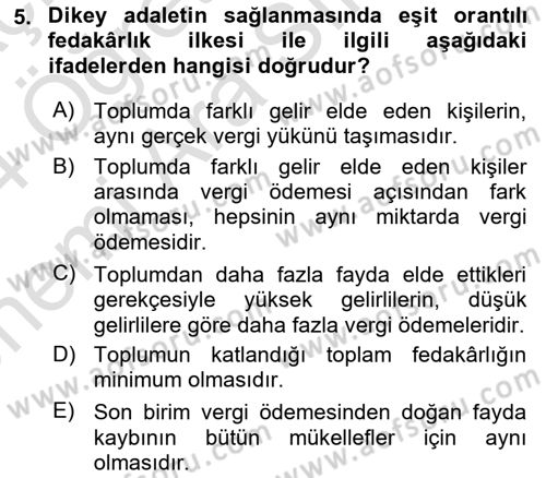 Vergi Teorisi Dersi 2023 - 2024 Yılı (Vize) Ara Sınav Soruları 5. Soru