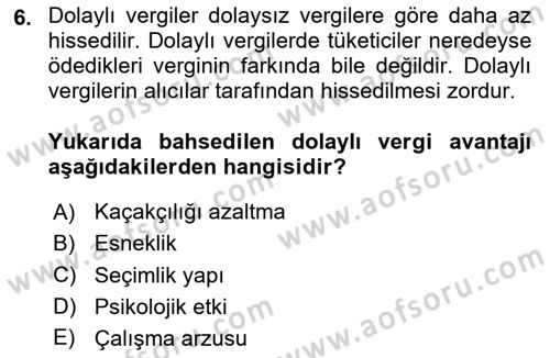 Vergi Teorisi Dersi 2023 - 2024 Yılı (Vize) Ara Sınav Soruları 6. Soru