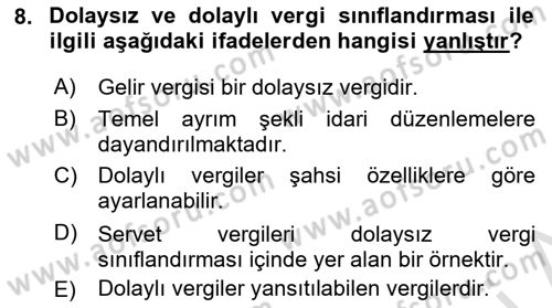 Vergi Teorisi Dersi 2023 - 2024 Yılı (Vize) Ara Sınav Soruları 8. Soru