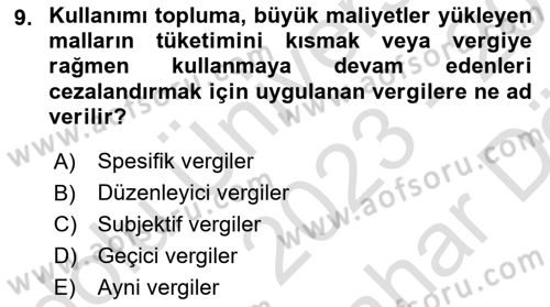 Vergi Teorisi Dersi 2023 - 2024 Yılı (Vize) Ara Sınav Soruları 9. Soru