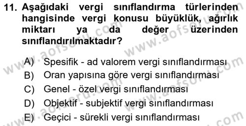 Vergi Teorisi Dersi 2024 - 2025 Yılı (Vize) Ara Sınav Soruları 11. Soru