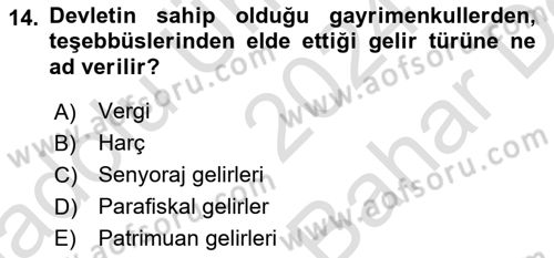 Vergi Teorisi Dersi 2024 - 2025 Yılı (Vize) Ara Sınav Soruları 14. Soru
