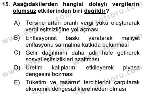 Vergi Teorisi Dersi 2024 - 2025 Yılı (Vize) Ara Sınav Soruları 15. Soru