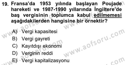 Vergi Teorisi Dersi 2024 - 2025 Yılı (Vize) Ara Sınav Soruları 19. Soru