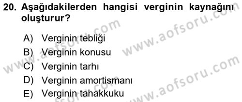Vergi Teorisi Dersi 2024 - 2025 Yılı (Vize) Ara Sınav Soruları 20. Soru