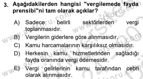 Vergi Teorisi Dersi 2024 - 2025 Yılı (Vize) Ara Sınav Soruları 3. Soru