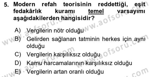 Vergi Teorisi Dersi 2024 - 2025 Yılı (Vize) Ara Sınav Soruları 5. Soru