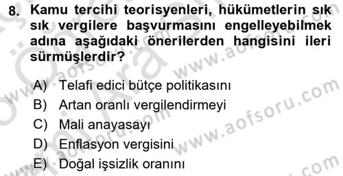 Vergi Teorisi Dersi 2024 - 2025 Yılı (Vize) Ara Sınav Soruları 8. Soru