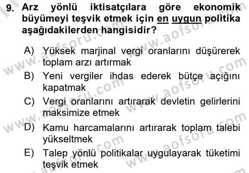 Vergi Teorisi Dersi 2024 - 2025 Yılı (Vize) Ara Sınav Soruları 9. Soru