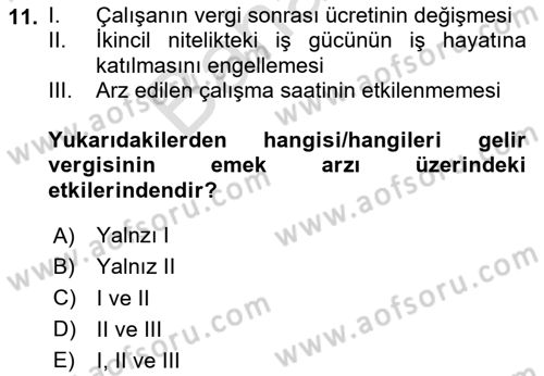 Vergi Teorisi Dersi 2024 - 2025 Yılı (Final) Dönem Sonu Sınav Soruları 11. Soru