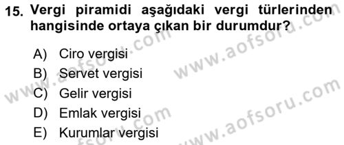 Vergi Teorisi Dersi 2024 - 2025 Yılı (Final) Dönem Sonu Sınav Soruları 15. Soru