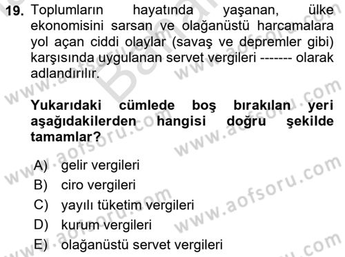 Vergi Teorisi Dersi 2024 - 2025 Yılı (Final) Dönem Sonu Sınav Soruları 19. Soru