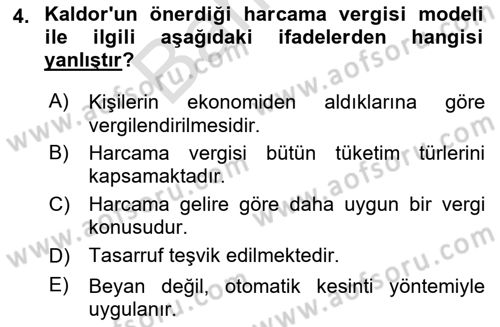 Vergi Teorisi Dersi 2024 - 2025 Yılı (Final) Dönem Sonu Sınav Soruları 4. Soru
