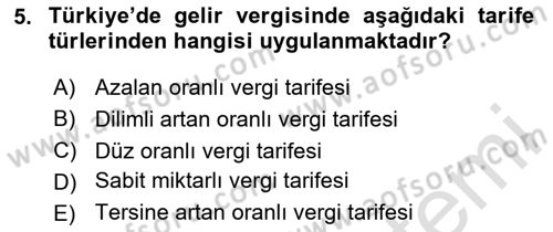 Vergi Teorisi Dersi 2024 - 2025 Yılı (Final) Dönem Sonu Sınav Soruları 5. Soru