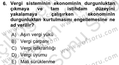 Vergi Teorisi Dersi 2024 - 2025 Yılı (Final) Dönem Sonu Sınav Soruları 6. Soru