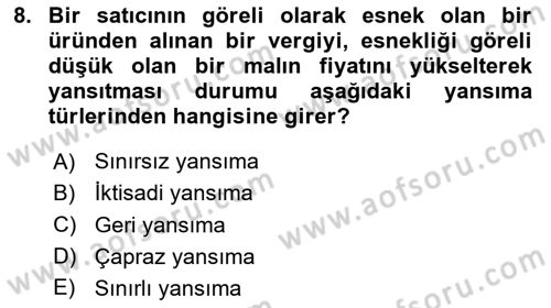 Vergi Teorisi Dersi 2024 - 2025 Yılı (Final) Dönem Sonu Sınav Soruları 8. Soru