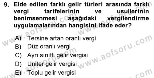 Vergi Teorisi Dersi 2024 - 2025 Yılı (Final) Dönem Sonu Sınav Soruları 9. Soru