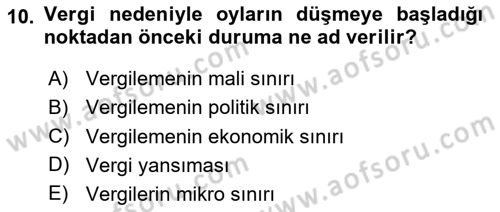 Vergi Teorisi Dersi 2024 - 2025 Yılı Yaz Okulu Sınav Soruları 10. Soru