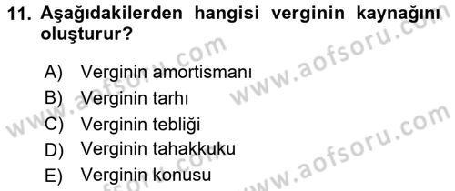 Vergi Teorisi Dersi 2024 - 2025 Yılı Yaz Okulu Sınav Soruları 11. Soru
