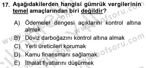 Vergi Teorisi Dersi 2024 - 2025 Yılı Yaz Okulu Sınav Soruları 17. Soru