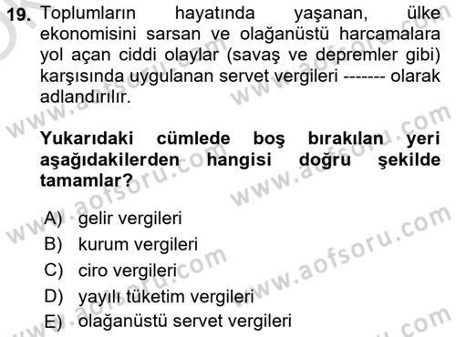 Vergi Teorisi Dersi 2024 - 2025 Yılı Yaz Okulu Sınav Soruları 19. Soru