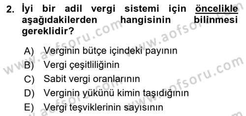 Vergi Teorisi Dersi 2024 - 2025 Yılı Yaz Okulu Sınav Soruları 2. Soru