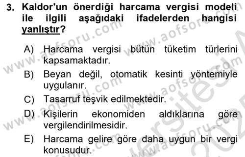 Vergi Teorisi Dersi 2024 - 2025 Yılı Yaz Okulu Sınav Soruları 3. Soru