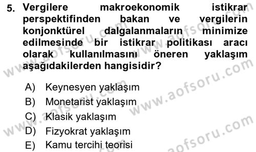 Vergi Teorisi Dersi 2024 - 2025 Yılı Yaz Okulu Sınav Soruları 5. Soru