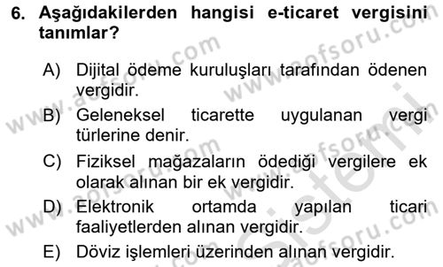 Vergi Teorisi Dersi 2024 - 2025 Yılı Yaz Okulu Sınav Soruları 6. Soru