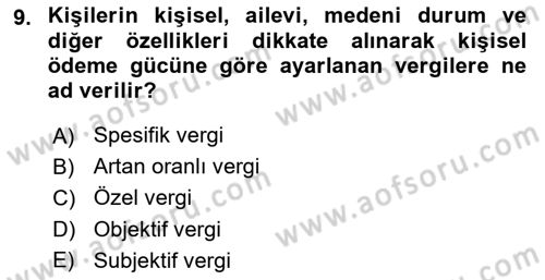 Vergi Teorisi Dersi 2024 - 2025 Yılı Yaz Okulu Sınav Soruları 9. Soru