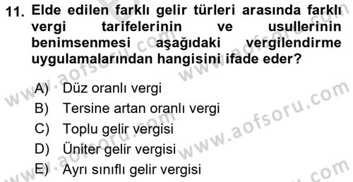 Vergi Teorisi Dersi 2025 - 2026 Yılı (Final) Dönem Sonu Sınav Soruları 11. Soru