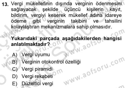 Vergi Teorisi Dersi 2025 - 2026 Yılı (Final) Dönem Sonu Sınav Soruları 13. Soru