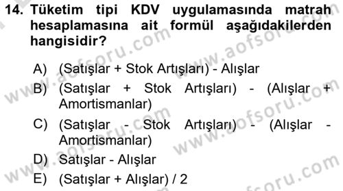 Vergi Teorisi Dersi 2025 - 2026 Yılı (Final) Dönem Sonu Sınav Soruları 14. Soru