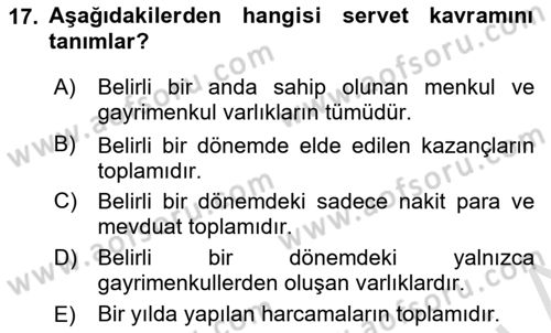 Vergi Teorisi Dersi 2025 - 2026 Yılı (Final) Dönem Sonu Sınav Soruları 17. Soru