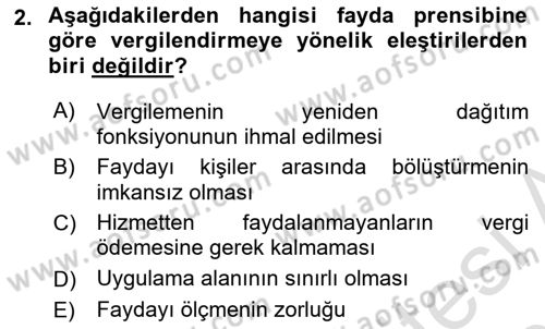 Vergi Teorisi Dersi 2025 - 2026 Yılı (Final) Dönem Sonu Sınav Soruları 2. Soru