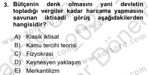 Vergi Teorisi Dersi 2025 - 2026 Yılı (Final) Dönem Sonu Sınav Soruları 3. Soru