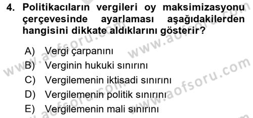 Vergi Teorisi Dersi 2025 - 2026 Yılı (Final) Dönem Sonu Sınav Soruları 4. Soru