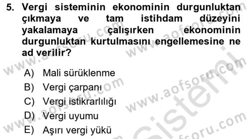Vergi Teorisi Dersi 2025 - 2026 Yılı (Final) Dönem Sonu Sınav Soruları 5. Soru