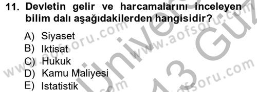 Kamu Maliyesi Dersi 2012 - 2013 Yılı (Vize) Ara Sınav Soruları 11. Soru